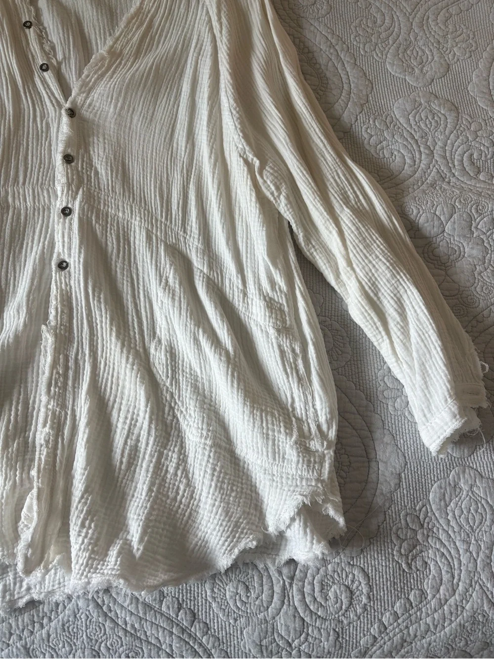Free People Cream Gauze Button-Down Flowy Blouse XS